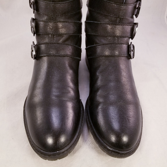 STUART WEITZMAN 4 BUCKLES STRAP BACK ZIPPER BLACK LEATHER WOMEN BOOTS SIZE 6.5 M - Picture 2 of 11